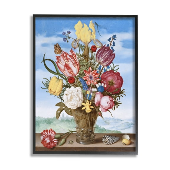Stupell Industries Bouquet of Flowers on Edge Classic Ambrosius Bosschaert Painting Painting Black Framed Art Print Wall Art, Design by one1000paintings