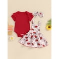 thumbnail image 4 of Suealasg Baby Girls Outfit 3 6 12 18 24 Months Infant Girls Short Sleeve Ribbed Romper Daisy Print Suspender Skirt Headband Set 0-18M 3Pcs Newborn Girl Summer Clothes, 4 of 9
