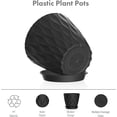 thumbnail image 4 of 6 inch Plant Pots, 5 Pack Flower Pots for Indoor Outdoor Plants, Water Ripples Plastic Planters with Drainage Holes and Saucers, Nursery Pots for Small Succulent Garden House Plants, Black, 4 of 14