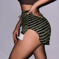 thumbnail image 3 of Aayomet Shorts en Lin pour Femmes Rayé Taille Haute Shorts (Marron, TG), 3 of 4