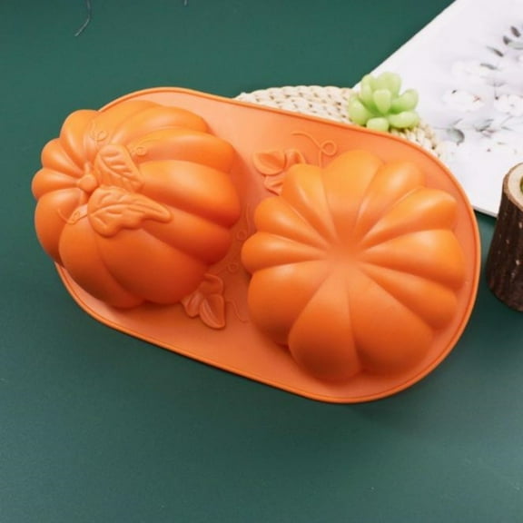 Silicone Cake Molds for Baking | Pumpkin Shape Fondant Molds - 2-Cavity Easy Demoulding Chocolate Mould for Cake Pudding Jelly Halloween Thanksgiving Fall Seasonal Treats