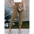 thumbnail image 1 of Split Hem Pants, Polyester Pocket Casual Pants Pure Color Washable  For Women For Daily Life Work Khaki M, 1 of 6