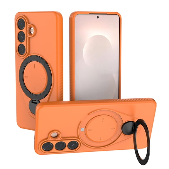 Designed for Samsung Galaxy S24 Case with Rotatable Ring Stand, Compatible with Mag-Safe, [Military Grade Drop Protection] Soft Microfiber Lining Cover for Samsung Galaxy S24, Orange