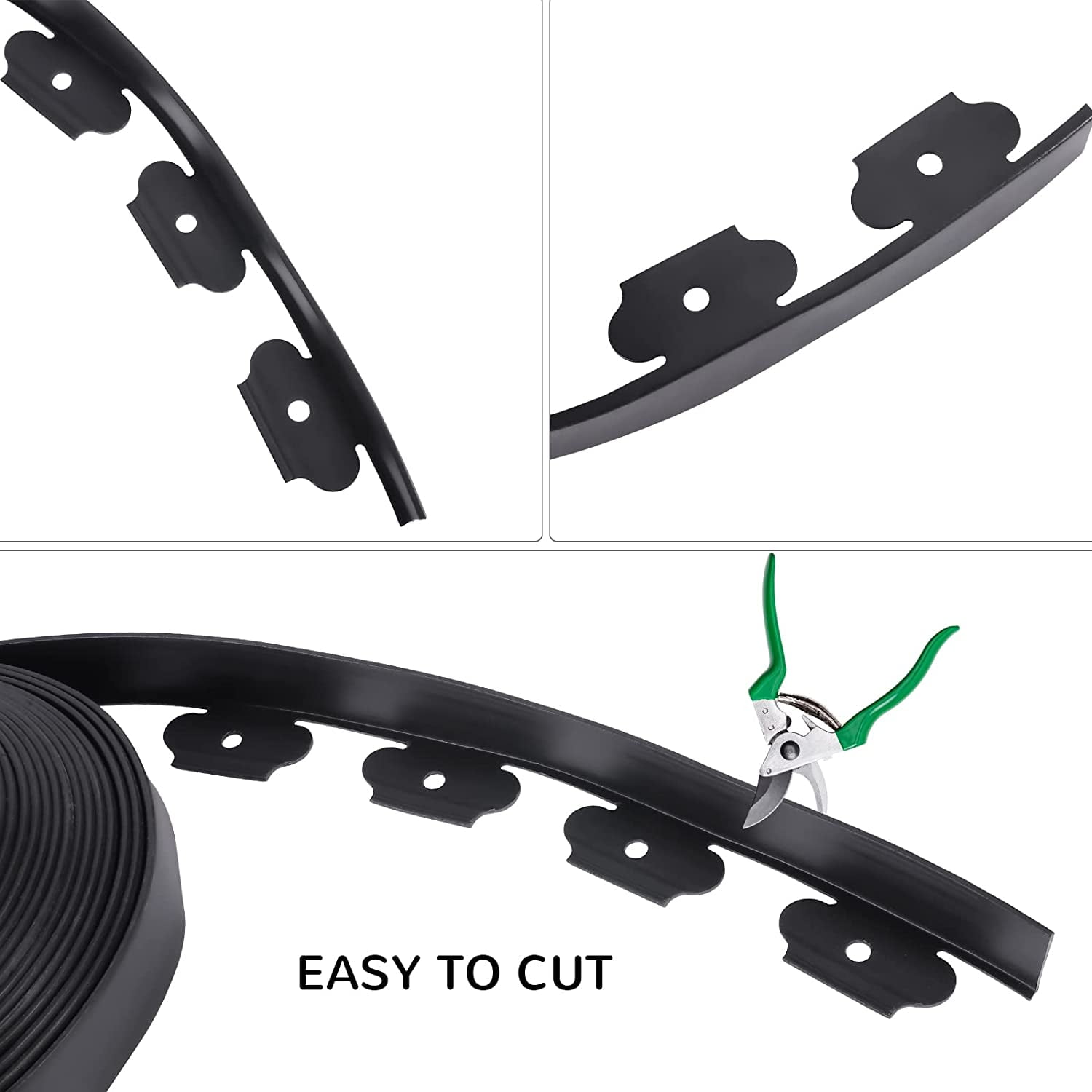 No Dig Durable Garden Landscape Edging Kit, Black Plastic Lawn Border with 24pcs Anchoring Spikes for Landscaping, Flower Gardens, Lawn (60FT+72pcs Anchoring Spikes)