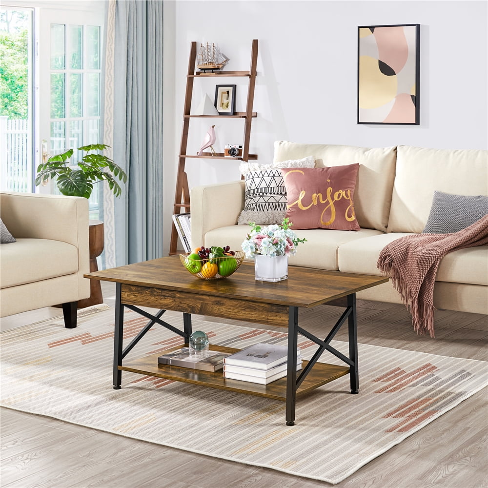 Alden Design Industrial Metal Frame Rectangular Coffee Table with