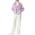 thumbnail image 5 of MODA NOVA Juniors Winter Fashion Loose Faux Fur Coat Crop Jacket Taro Purple L, 5 of 7