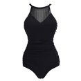 thumbnail image 1 of Women Halter Neck Mesh Stitching One Piece Bikini Swimsuit, 1 of 4