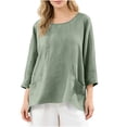 thumbnail image 3 of TaTaai Women’s Round Neck Long Sleeve Cardigan Casual Loose Blouses Solid Color Linen Feel Polyester Tops Summer Spring Daily Tees Gift, 3 of 8