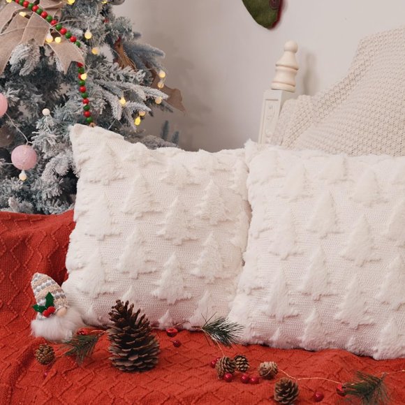 Juego de 2 fundas de almohada GEEORY para árbol de Navidad, 41 x 41 cm, color beige