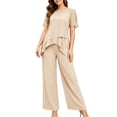 thumbnail image 2 of MLCDZ Plus Size Mother of Bride Pant Suits 2 Piece Chiffon Sets Round Neck Short Sleeves Top and Flowy Baggy Pants Ruffle Layers Wedding Guest Outfit, 2 of 7