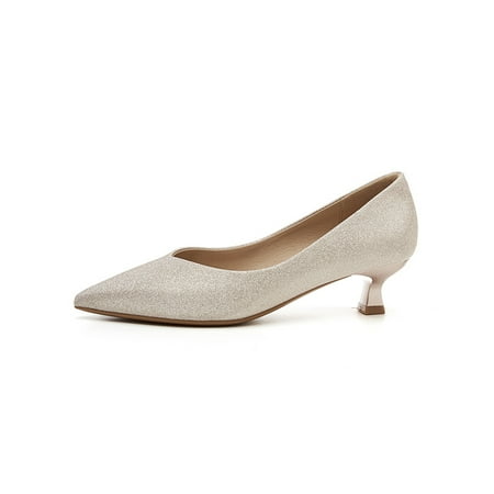 

Women‘s Pointed Toe Kitten Heels Glitter Sequins Slip On Wedding Dress Shoes Fashion Low Heels