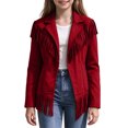 thumbnail image 4 of Toddler Kids Girls Fringe Suede Moto Jacket Long Sleeve Open Front Warm Cozy Windproof Western Utility Outerwear 5-6 Years, 4 of 9