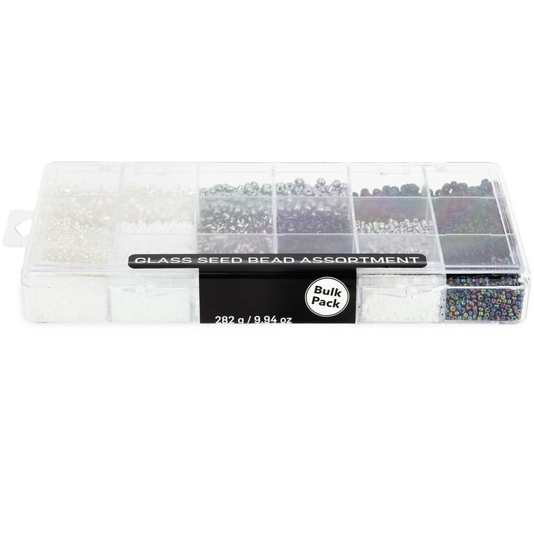 Cousin DIY Glass Seed Bead Bulk Pack, Black/White/Silver, 218g