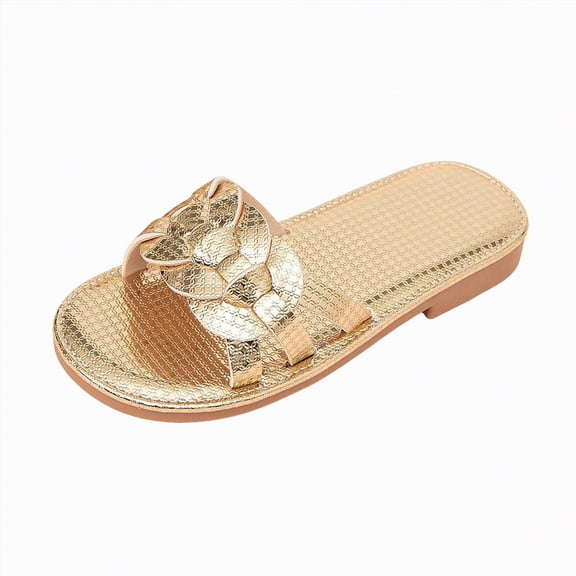 WUANDIXFA Beach Slippers for Toddler Girls Girl's Sandals Dressy Slippers Cute Summer Open Toe Flat Sandals Slides Gold,Size US 4