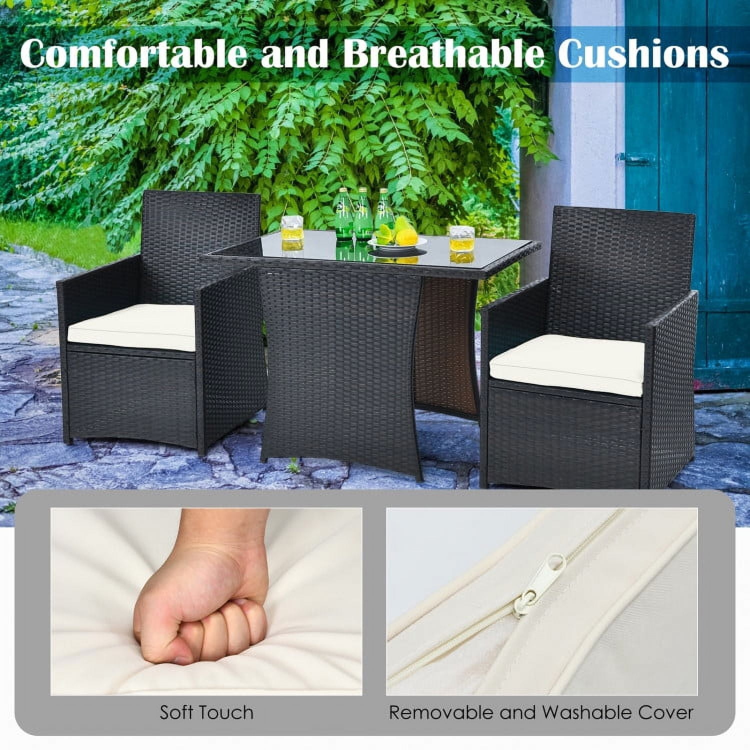 Aimee Lii 3 Pieces Wicker Patio Furniture Set with Cushion and Sofa Armrest, Small Patio Set, White Aimee Lii 3 Pieces Wicker Patio Furniture Set with Cushion and Sofa Armrest, Small Patio Set, White