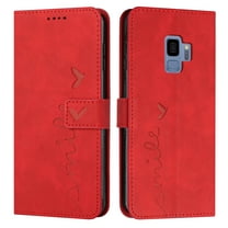 for Samsung Galaxy S9 Soft PU Leather Wallet Case, Magnetic Flip Folio Cover with Wrist Strap Card Slots Kickstand Case for Samsung Galaxy S9 (5.8 inch),Red