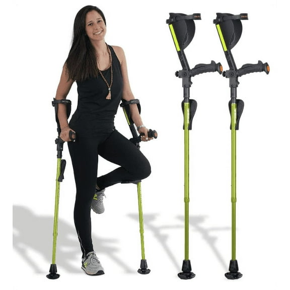 Ergobaum® 7TH Generation Prime by Ergoactives. 1 Pair (2 Units) of Ergonomic Forearm Crutches - Adult 5' - 6'6'' Adjustable (Green)