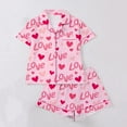 thumbnail image 2 of Tnhcen Women's Button Front Collar Short Sleeve Print Milk Silk Pajama Set Shorts & Sleepwear Casual Home Wear Stretchy Comfortable Plus Size S - 2XL Love Heart Print, 2 of 8