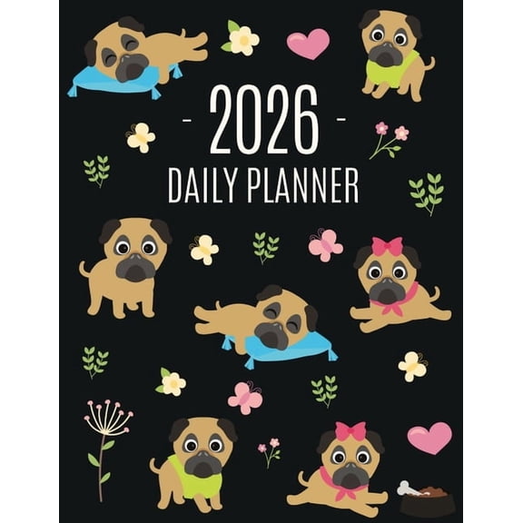 Pug Planner 2026: Funny Tiny Dog Monthly Agenda January-December Organizer (12 Months) Cute Canine Puppy Pet Scheduler w, (Paperback)
