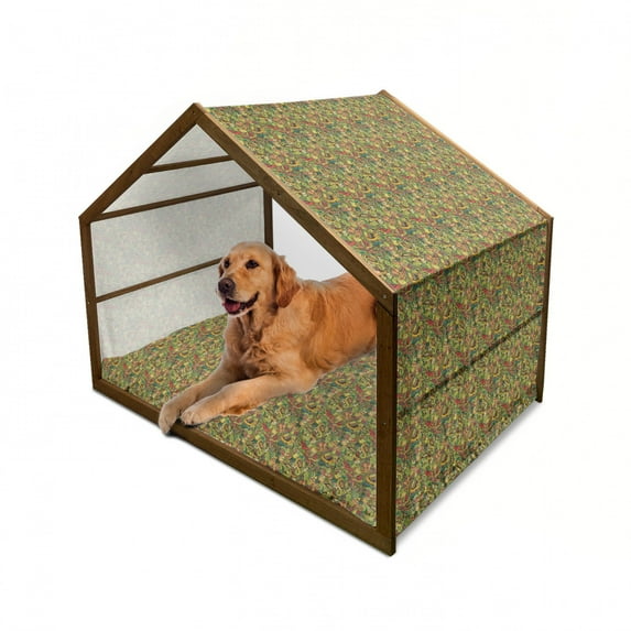 Mexican Pet House, Cartoon Hand Drawn Style Doodles Latin American Style Colorful Culture Elements, Outdoor & Indoor Portable Dog Kennel with Pillow and Cover, 5 Sizes, Multicolor, by Ambesonne