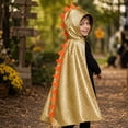 thumbnail image 5 of Dinosaur Sequin Cape, Costume Hood Horns, Shiny Dragon Cloak, Hooded Cape for Ki'Ds | Chil-Dren's Cloak With Hood for Halloween, Costumes, Medieval, Renaissance, Cosplay and More, Red S, 5 of 6