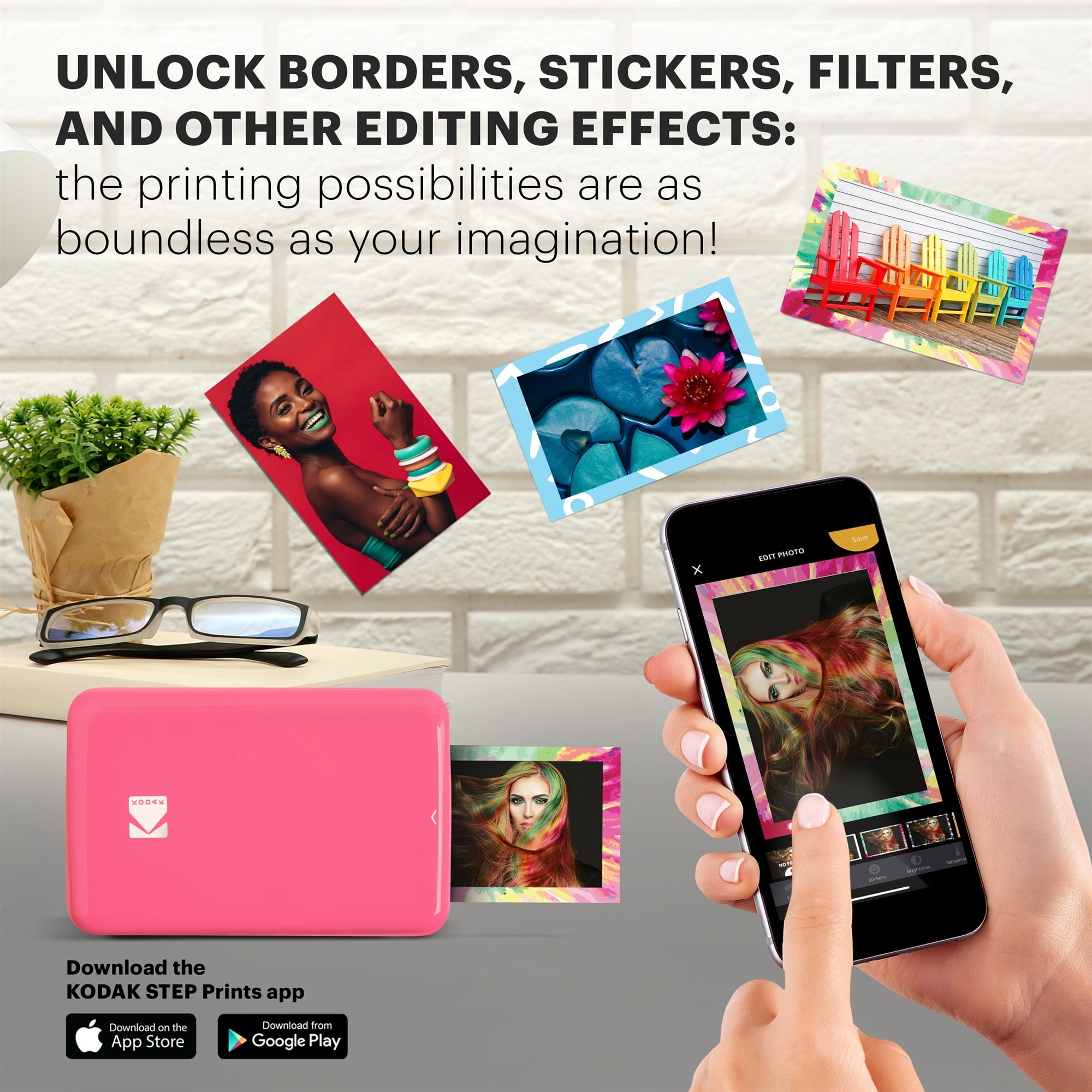 Kodak Step Instant Smartphone Printer with ZINK Zero Ink, Bluetooth & NFC, 2x3 Prints, 75 Sheets