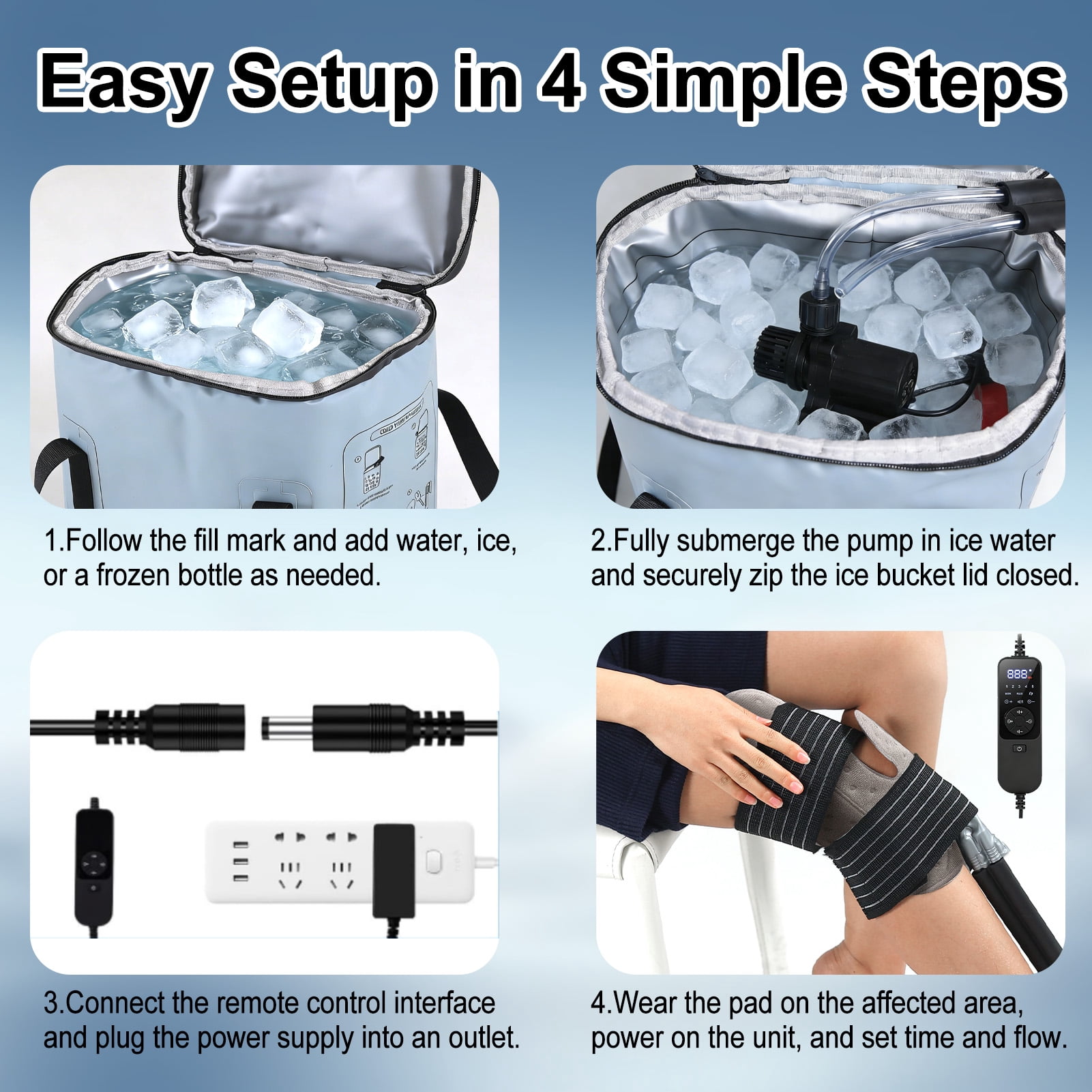 Cold Therapy Machine with Programmable Timer, Portable Ice Machine for Knee After Surgery, Knee Replacement Recovery System for Pain Relief w/Compression Pad for Shoulder, Hip and Ankle