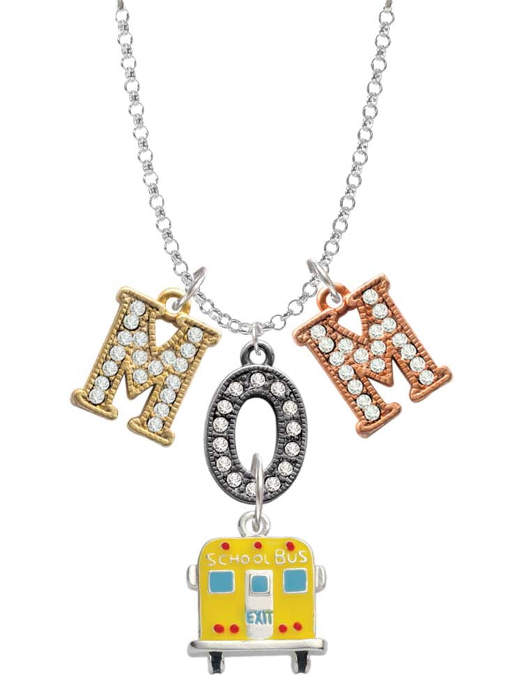 Delight Jewelry Delight Jewelry Silvertone Back Of School Bus Multi Colored Crystal Mom Charm Necklace Walmart Com Walmart Com