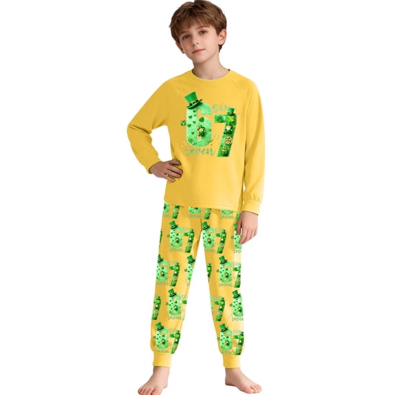 67 Six Seven Letter Outfits Set For Kids Outfits Set Casual Girls 67 Doodle Print Long Sleeve Homewear Soft Two Piece Sleepwear Yellow 7-8 Years