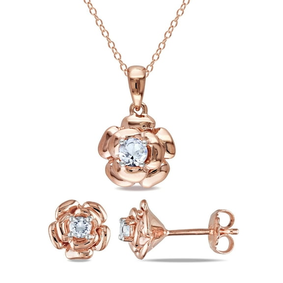 Everly Women's Created Sapphire Rose Gold Plated Jewelry Set