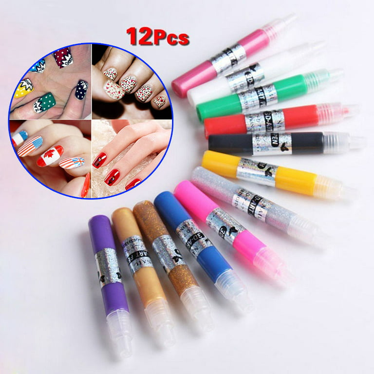 12 Colors Professional Beautiful 3D Nail Art Polish Paint Drawing Pen Acrylic DIY Nail Pen