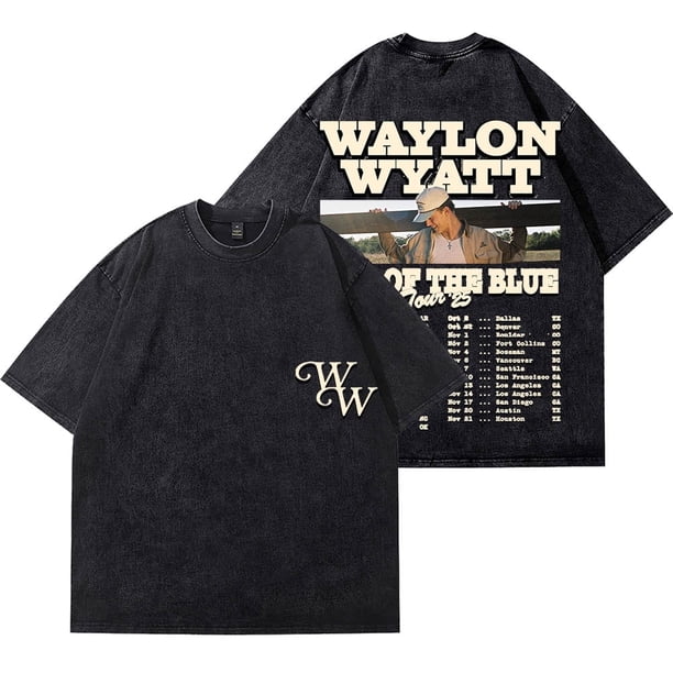 Waylon Wyatt Playera Lavada Algodón Unisex Manga Corta Gira Fuera del Azul