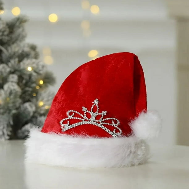 Gorro de Navidad de felpa para mujer, gorro de Navidad con costuras rojas y verdes, decoraciones navideñas para adultos y niños, gorros de invierno, regalo de Papá Noel para el hogar