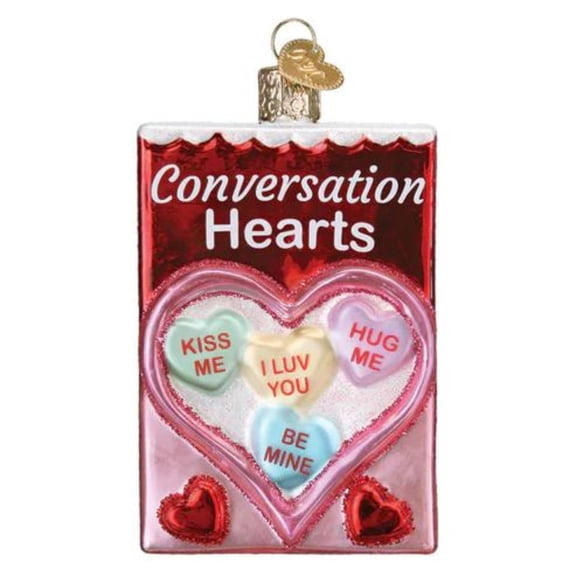 Old World Christmas Conversation Hearts Candy Box Glass Ornament for Christmas Tree, Handcrafted Holiday Decoration, Valentine Collection C113