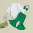 thumbnail image 5 of Odeerbi St. Patrick's Day Baby Boys Girls Clothes Baby Layette Set Newborn Long Sleeve Crawl Suit Flared Pants Hair Accessories 3 PCS Set 3-12 Months, 5 of 7