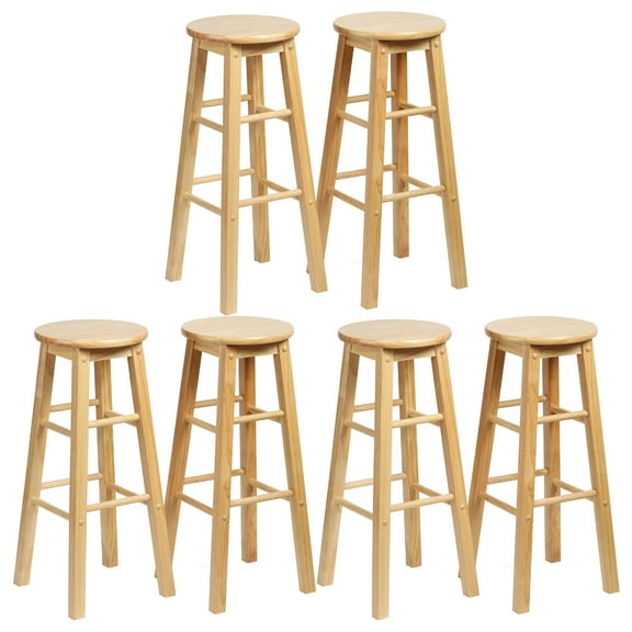 PJ Wood Classic Round Seat 29" Kitchen Counter Stools, Natural (Set of 6)