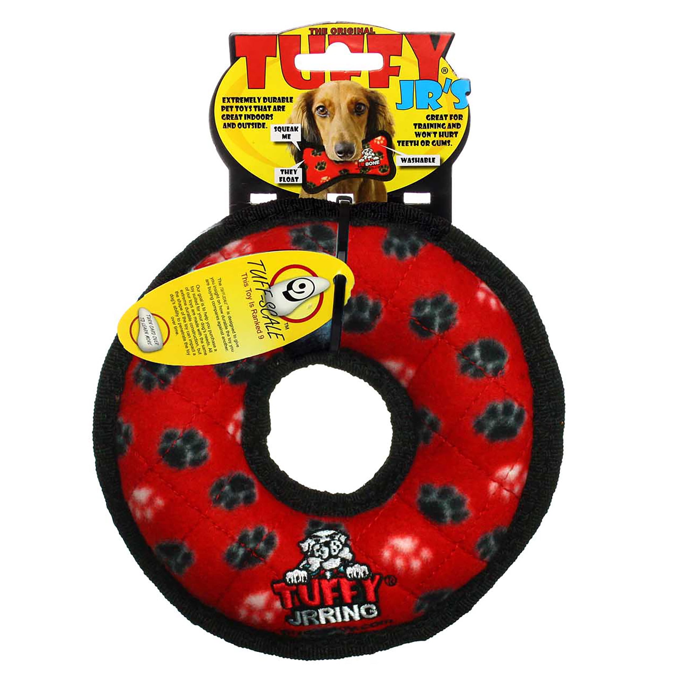 Tuffy Jr Ring Red Paw Durable Plush Dog Toy