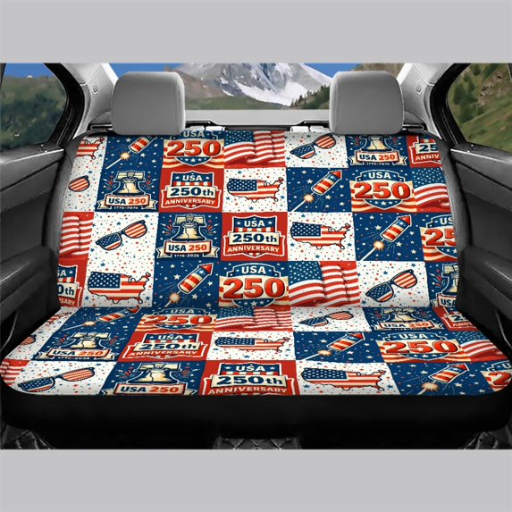 Chririnla USA 250th Liberty Car Back Seat Covers with Vehicles SUV, Decoration Stretchy Car Rear Seat Protectors(2 Piece)