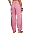 thumbnail image 5 of Women Full Length Pants Baeitkot Women Solid Color with Elastic Waist Casual Clothes Pockets Full Length Pants Pink XXL, 5 of 5