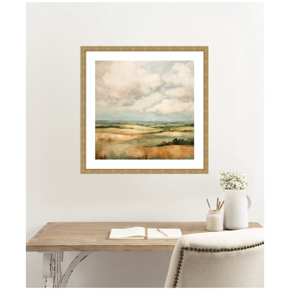 Kate and Laurel Framed Wall Art Print 'Rolling Hills Abstract Landscape' by The Creative Bunch Studio, 26 x 26, Mila Dark Gold Frame, Modern Contemporary, Abstract, Landscapes Art for Wall Decor