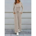 thumbnail image 4 of Women'S 2 Piece Matching Lounge Sets Fall Fashion Outfits Henley Neck Sweater Top Wide Leg Pants Sweat Suits Khaki M, 4 of 8