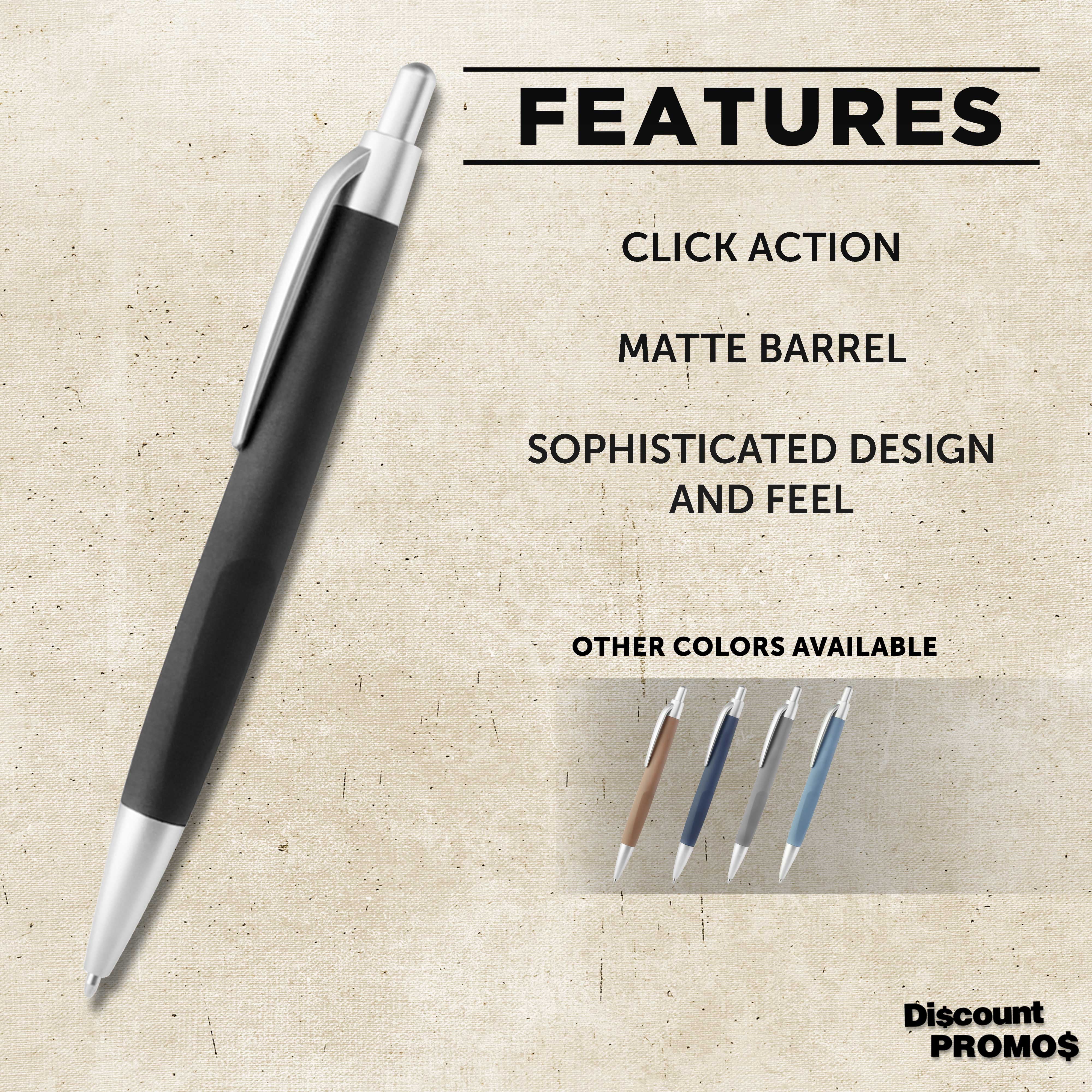 10 Atlas Click Action Pens Pack - Plastic, Black Ink - Black