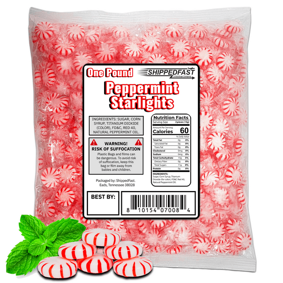 Peppermint Starlights Candy Mints. Real Peppermint Oil Infused Hard Candies, (1 Pound Bag).