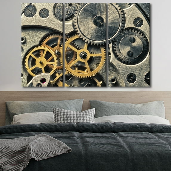 TISHIRON 3PCS Framed Canvas Wall Art Set,36"x24" Retro Old Mechanical Watch Canvas Art Decor