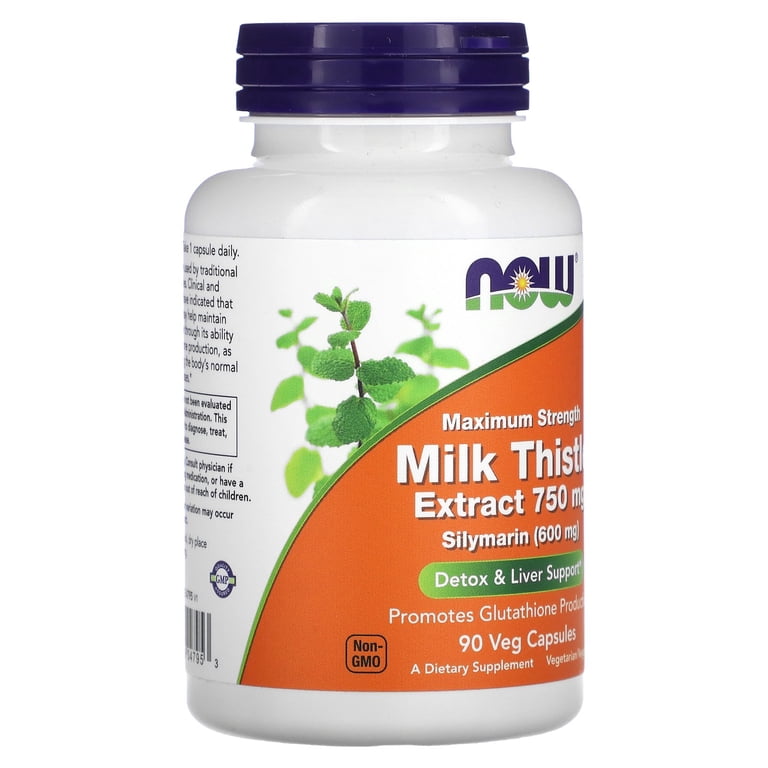 NOW Foods Milk Thistle Extract 750 mg Silymarin (600 mg), Maximum Strength - 90 Veg Capsules - Walmart.com NOW Foods Milk Thistle Extract 750 mg Silymarin (600 mg), Maximum Strength - 90 Veg Capsules - Walmart.com