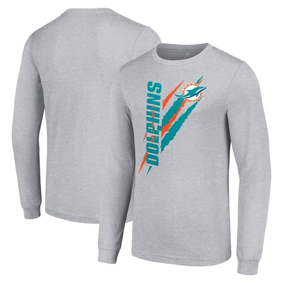 Men's Starter Heather Gray Miami Dolphins Color Scratch Long Sleeve T-Shirt
