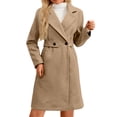 thumbnail image 3 of Women's Long Wool Blend Trench Coat,Classic Notch Lapel Double Breasted Overcoat,Slim Fit Mid-Length Fall Winter Coat for Women,Elegant Formal Outerwear with Pockets,Warm Dressy Longline Coat Coffee, 3 of 6