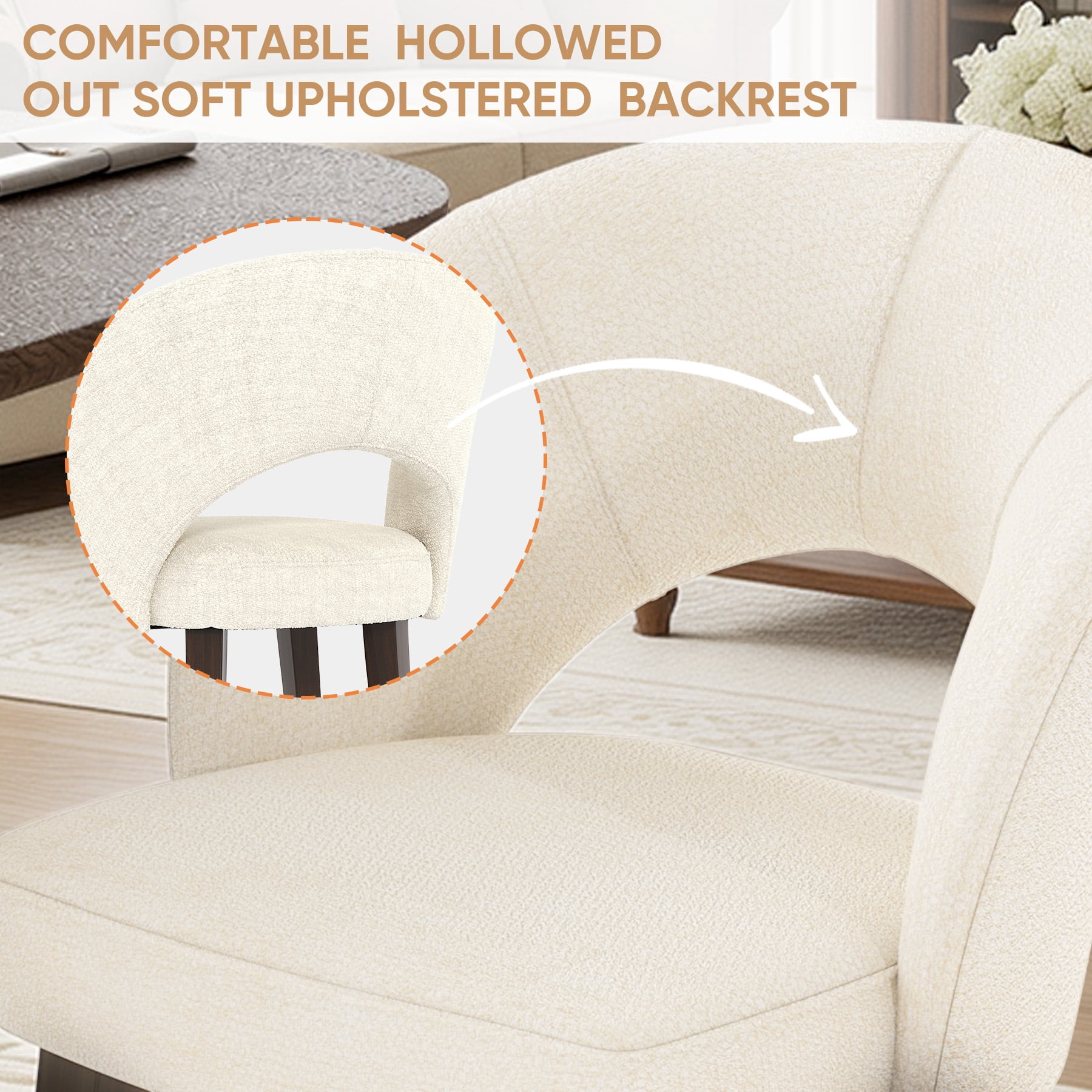 MOONNISS Upholstered Dining Chairs Set of 4, Mid Century Modern Dining Chairs with Solid Wood Legs, Curved Back Kitchen Chairs, Farmhouse Side Chairs for Dining Room,White