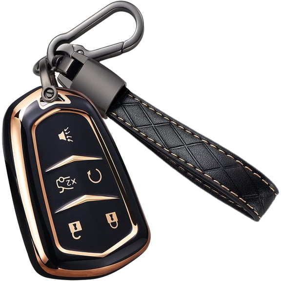 Key Fob Cover Compatible with Fit for Cadillac Escalade ATS CTS CT6 STS SRX XT5 Keychain Case Holder Protector,B-black