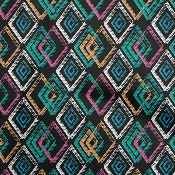 oneOone Polyester Lycra Black Fabric Geometric Craft Projects Decor Fabric Printed By The Yard 56 Inch Wide